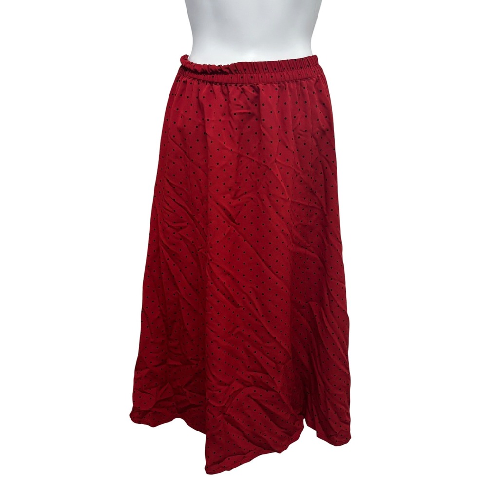 Chaus Red Polka Dot Midi Skirt Elastic Waist Size 16 Womens Red Black Retro